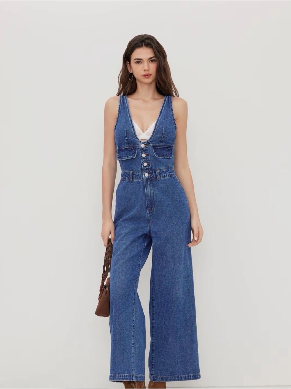 Cider Denim Wide-Leg Denim Jumpsuit - Blue Size M